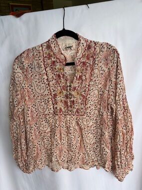 NKN Nekane Embroidered Tunic w/Metallic Thread, sz L, puff sleeve, 22”PTP, 24”L
